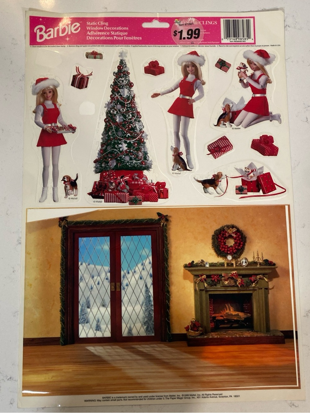 Barbie Static Cling Window Decor Winter Snow Christmas Mattel 1999